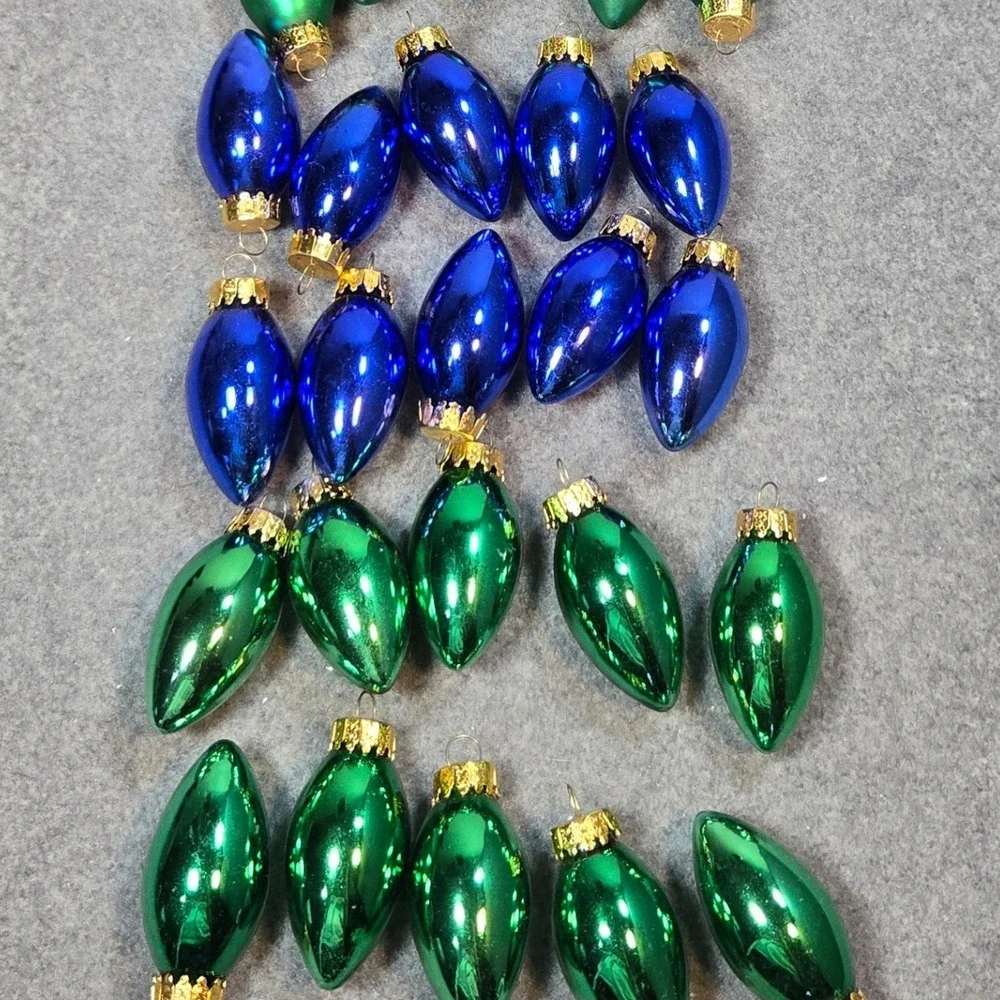37pc Vintage Glass Christmas Bulb Ornaments Green Blue Matte Gloss C7 C9 Style